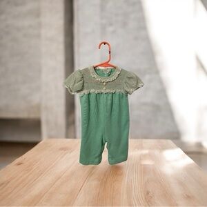Vintage Doe-Spun 70s/80s Seafoam Green Lace Knit Baby Romper One-Piece 3-6M